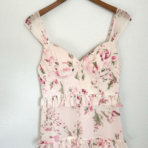 Revelry Sloane Chiffon Floral Print Dress Blushing Bride Bouquet - 9F93 Size 4 - Picture 3 of 7